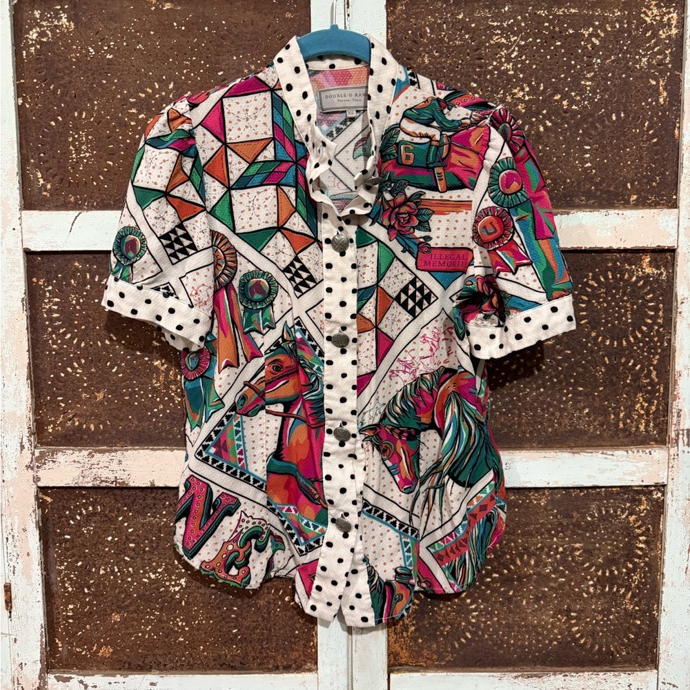 Double D Ranch Multi Colored Horse Blouse